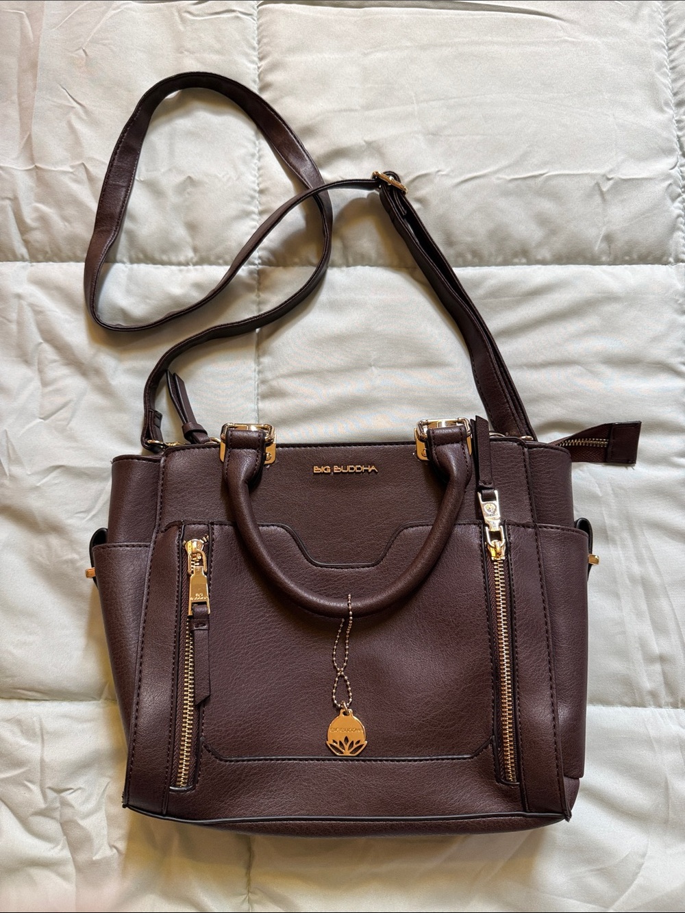 Big Buddha Brown Satchel with Gold Hardware